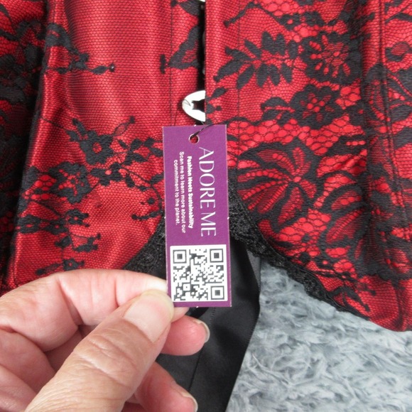 Adore Me Corset Bustier Set Womens 1X Black Lace Satin Garter Thong Lingerie NWT - Picture 10 of 16